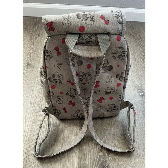 Disney Parks Gray Minnie Mouse Backpack Purse Bg Red Bows - Picture 3 of 7